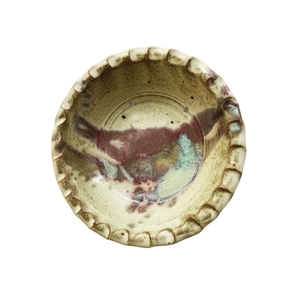 Handcrafted Ceramic Pottery Bowl Scalloped Dinnerware Signed Painted